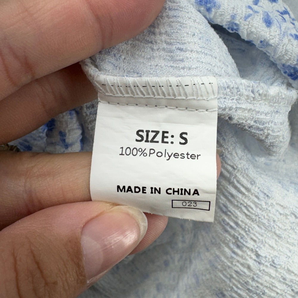 Womens Blue Floral Puff Sleeve Blouse Size Small Dokotoo Ruffle Cottagecore Top - Picture 4 of 8